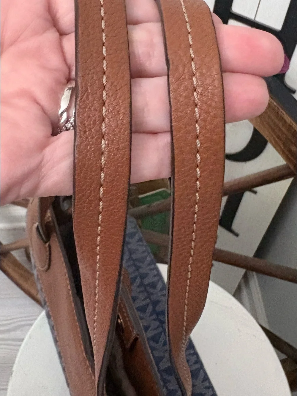 MICHAEL KORS Vintage MK Logo Denim Tote with Brown Leather Trim & Gold Charm